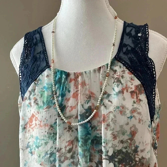 [L] Edit by  Jeanne Beker Viscose Lined Floral Tank Top Embroidered Shoulder - Picture 2 of 8